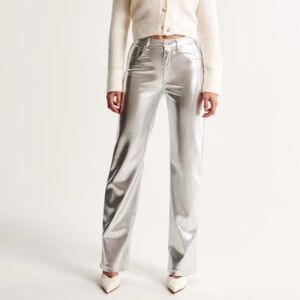 Abercrombie & Fitch Curve Love 90s Straight Ultra High Rise Silver Metallic Pant